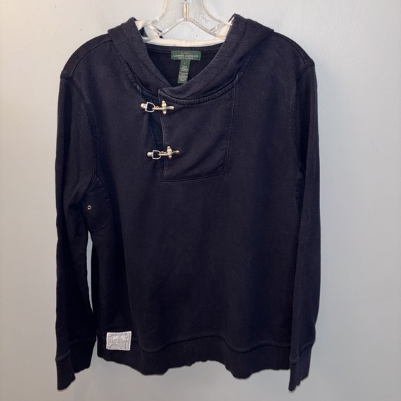 LAUREN JEANS CO RALPH LAUREN Navy Hoodie nautical silver clip toggle Womens SzL - Picture 1 of 7